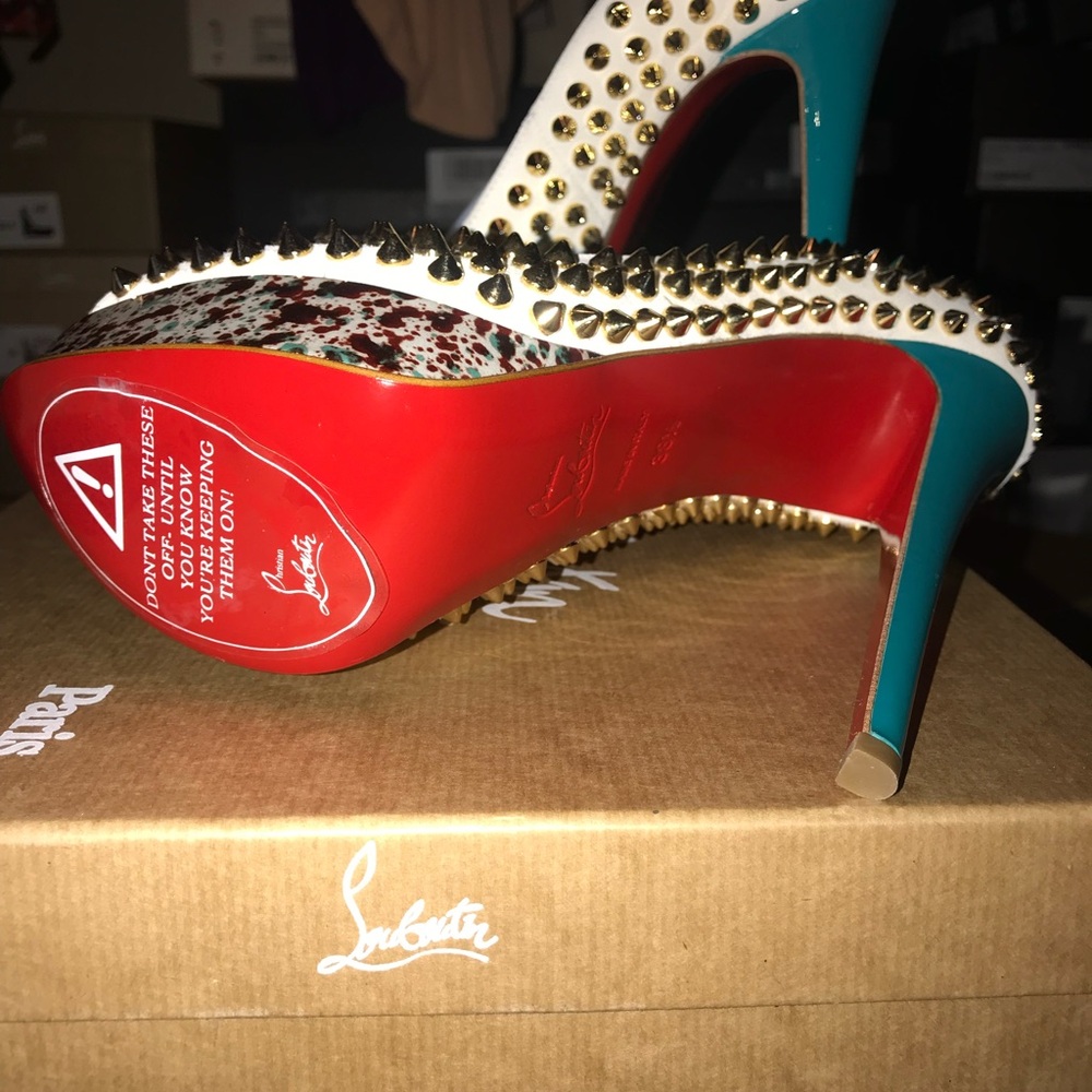 Christian Louboutin White and Gold High Heel Pumps - Picture 4 of 9